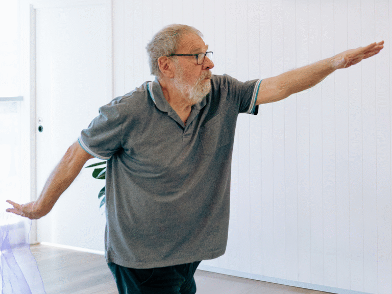 Male with Parkinson's disease doing exercises during a PD Movers class at SAVVY