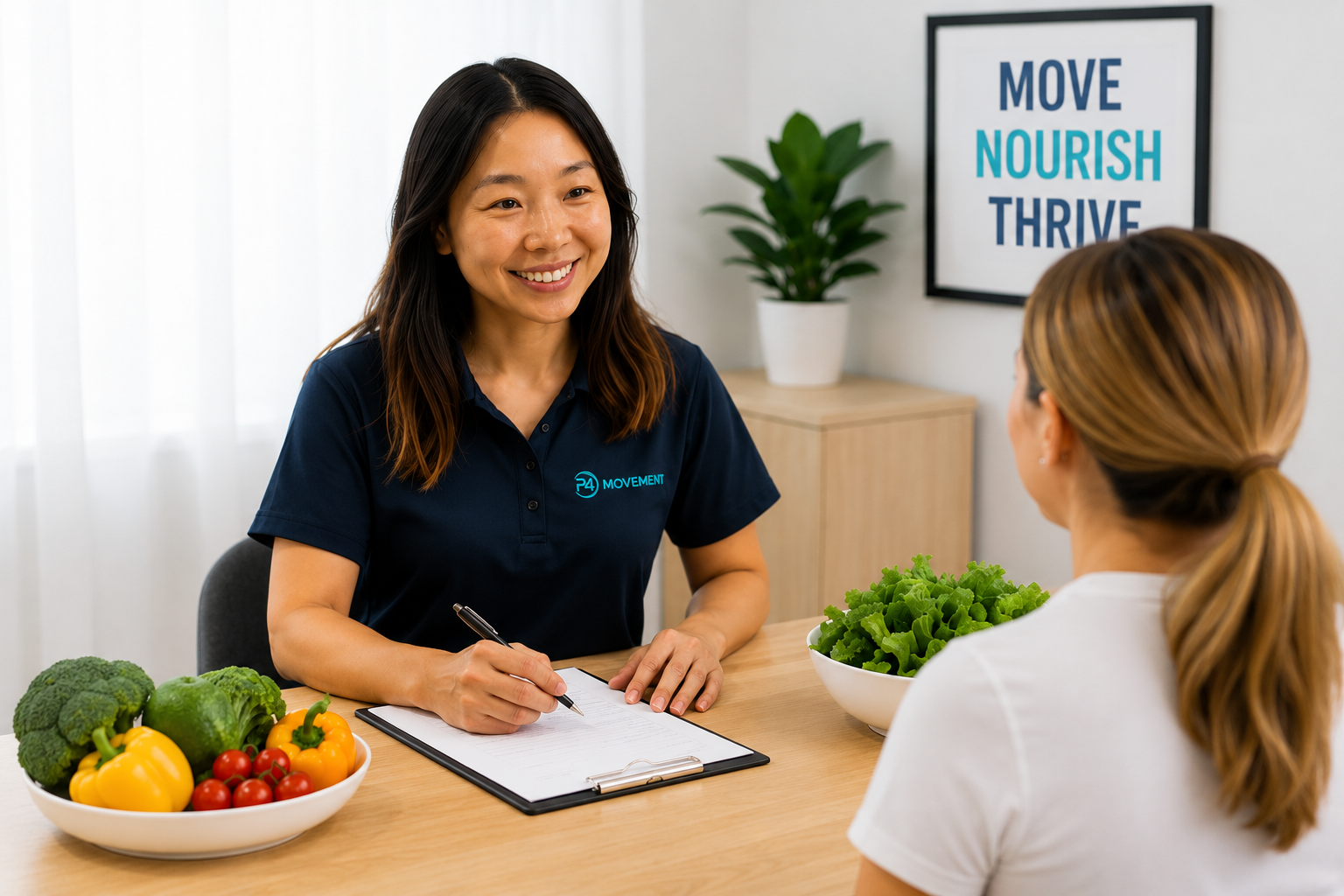 P4 Movement's dietitian talking to a client about their nutrition in Wollongong