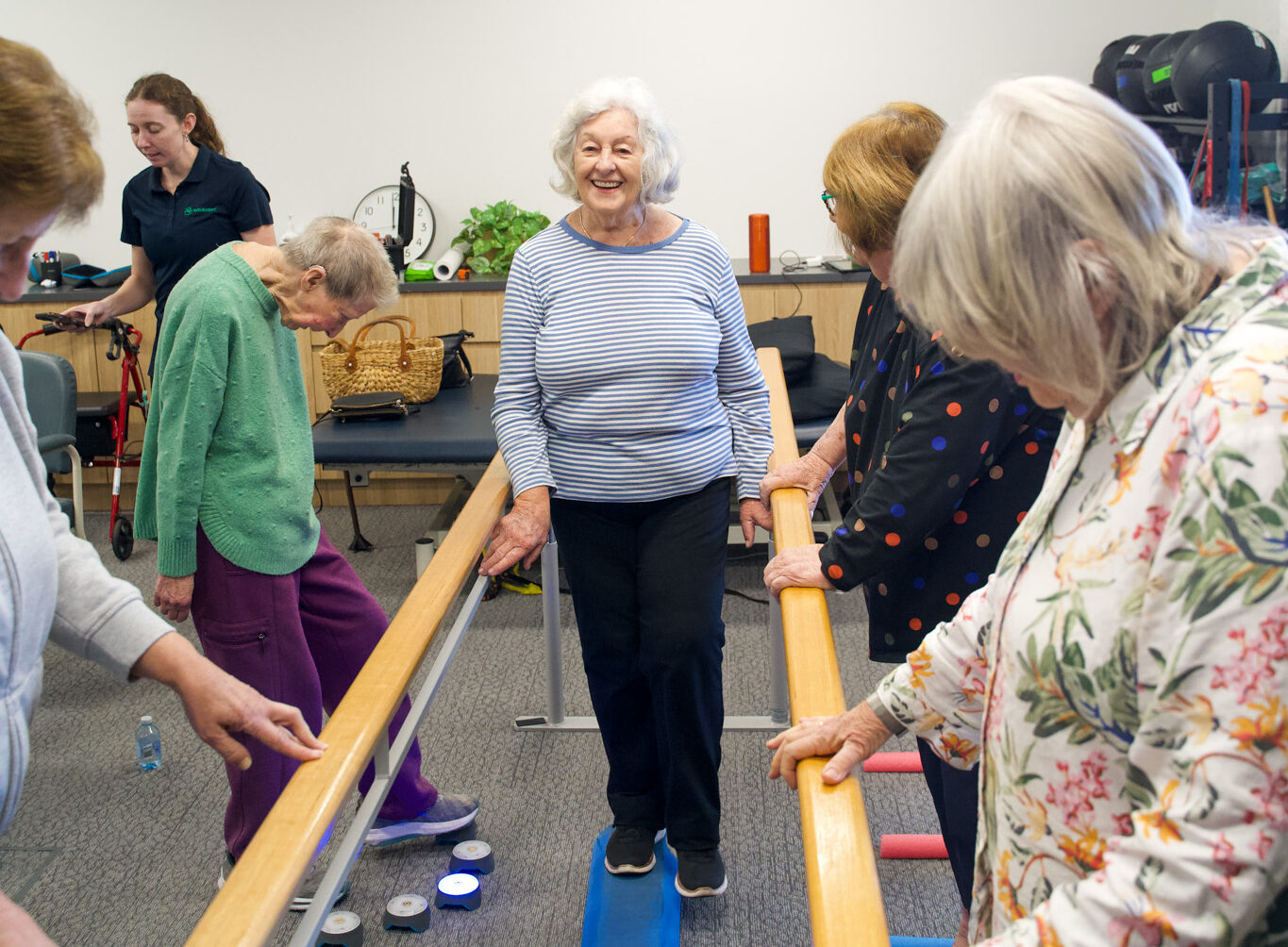 A group of women doing a balance class run by an exercise physiologist at P4 Movement in Wollongong